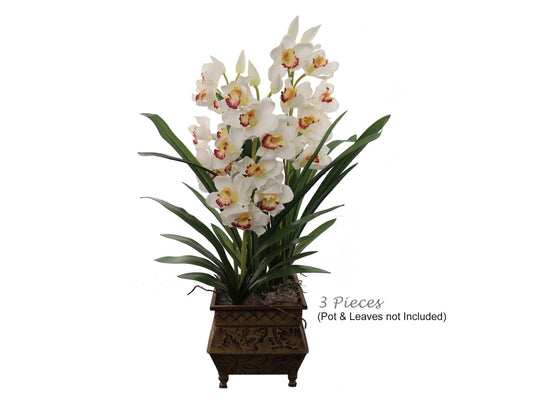 Elegant 30" Lifelike White Cymbidium Orchid - Silk Floral Centerpiece for Home and Event Decor