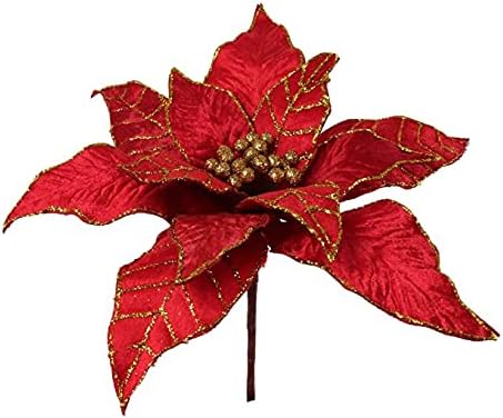 Premium 10.5-Inch Velvet Poinsettia Flower Decoration, 12-Petal Festive Christmas Centerpiece - Sophisticated Home Holiday Decor and Seasonal Accent