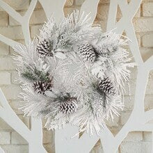 24" Christmas Snow Pine Wreath with Pine Cones - Set of 2, Perfect for Winter Decor, Holiday Accents & Front Door Displays