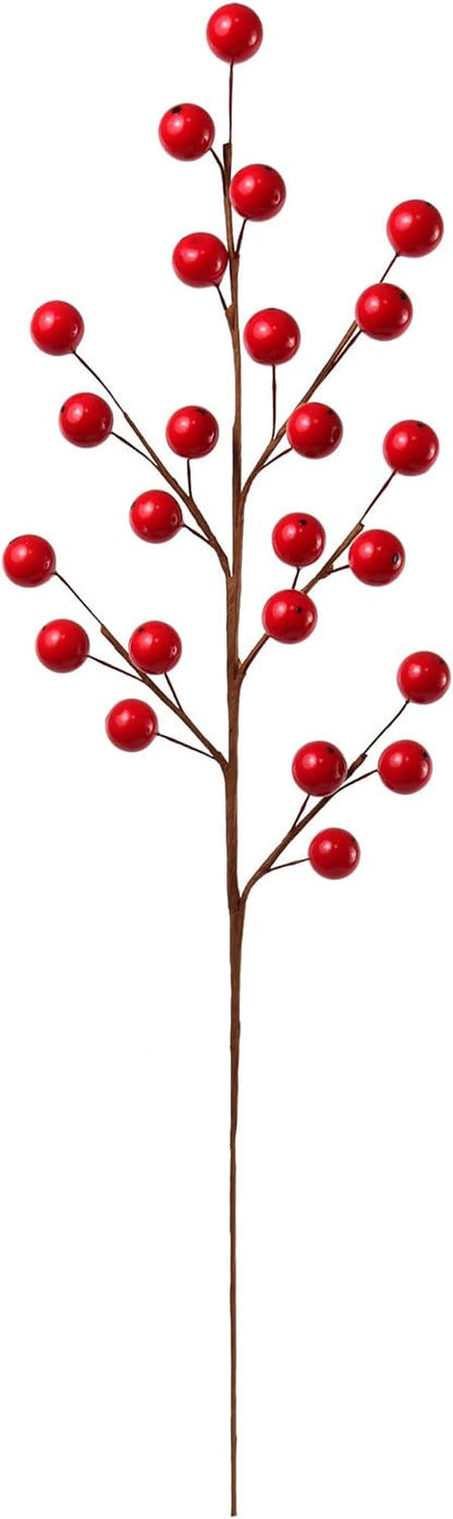 18" Premium Artificial Berry Spray, Vibrant Red Faux Berries, Lush Branch for Elegant Home Decor, Creative Crafts & Festive Christmas Decorations