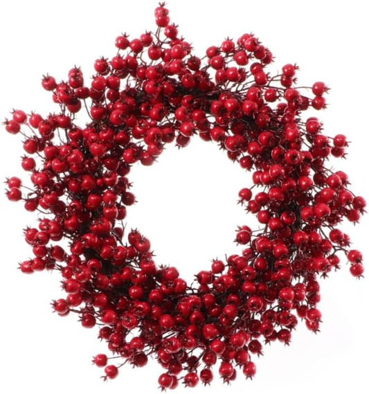 Set of 2: Red Hawthorn Berry Wreath | 22" Wide | Indoor/Outdoor Use | Front Door Accents | Christmas Wreaths | Home & Office Decor