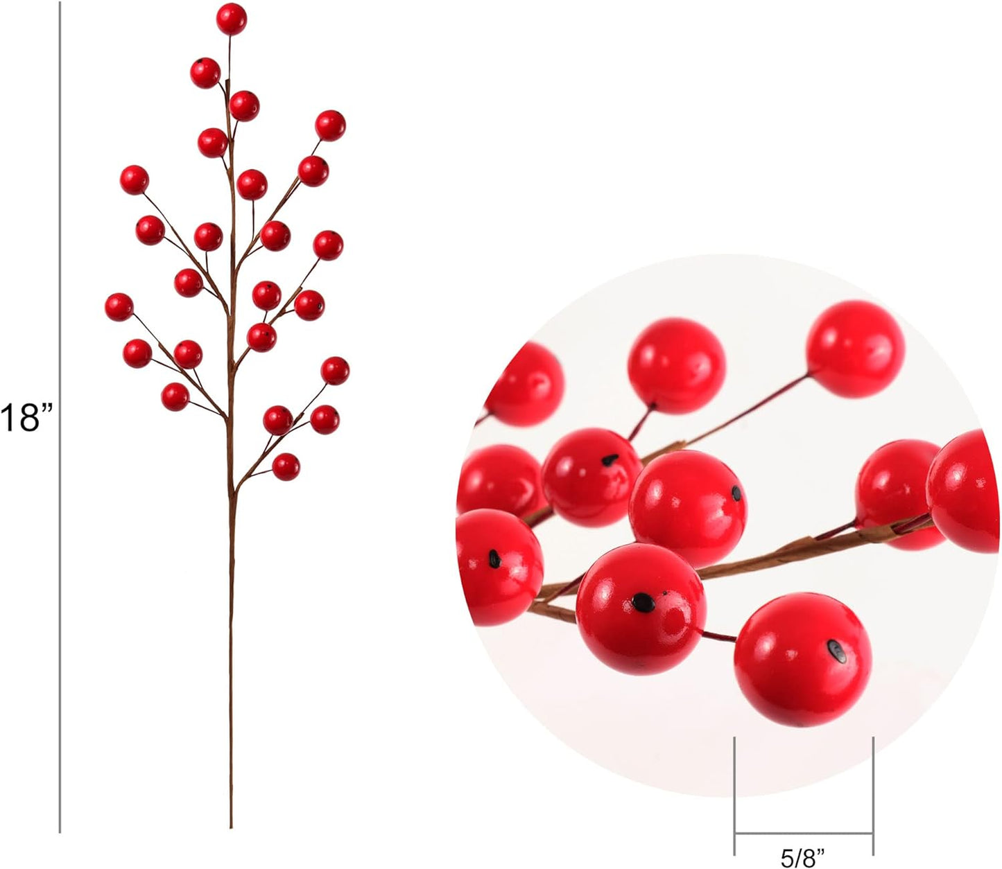 Premium 18-Inch Vibrant Artificial Berry Spray - Lush Red Berry Branch for Elegant Home Decor, Creative Crafts, and Festive Decorations - High-Quality Faux Berries