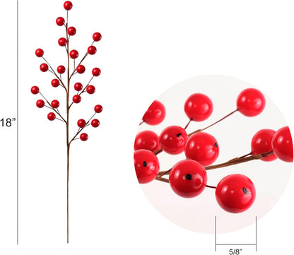 18" Premium Artificial Berry Spray, Vibrant Red Faux Berries, Lush Branch for Elegant Home Decor, Creative Crafts & Festive Christmas Decorations
