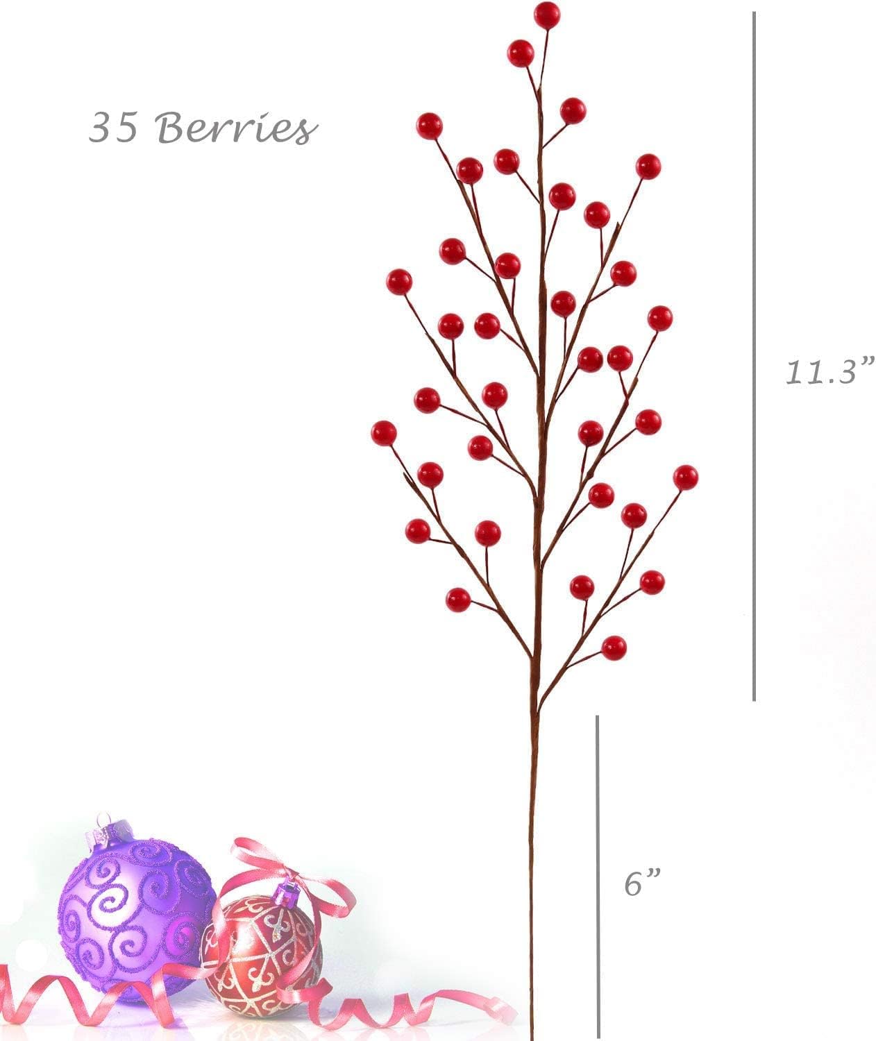 Set of 48: Red Holly Berry Stems with Lifelike Berries | 19-Inch | Festive Holiday Decor | Trees, Wreaths, & Garlands | Christmas Picks | Home & Office Decor