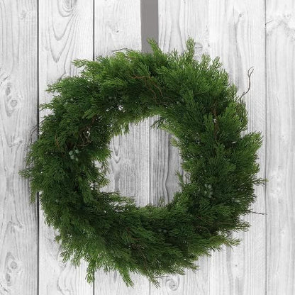 22" Handcrafted Lush Juniper Wreath, Elegant Evergreen All-Season Door Decor, Perfect for Home, Office & Christmas Decoration