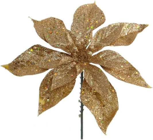 Sparkling 10-Inch Gold Glitter Poinsettia - Set of 6 Festive Christmas Flowers for Holiday Decorations and Crafts