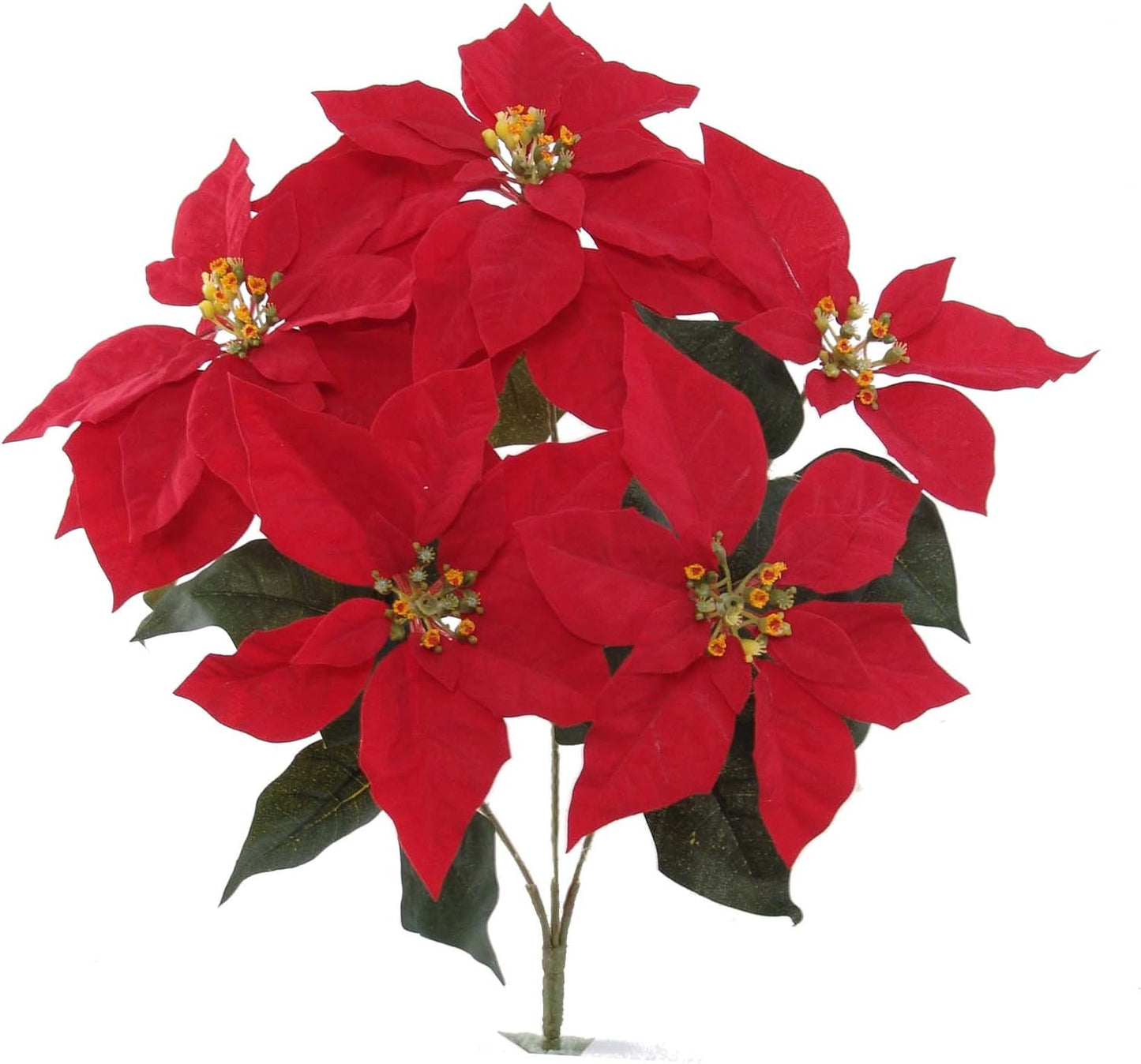 Red Velvet Poinsettia Bush with 5 Lifelike Silk Blooms | 20-Inch | Indoor/Outdoor Use | Festive Holiday Decor | Christmas Bushes | Home & Office Decor (Set of 6)