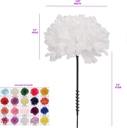 100 White Silk Carnation Picks, Artificial Flower Heads for Weddings, Decorations, DIY Decor, Bulk Carnations, 3.5" Carnation Heads with Unattached 5" Stems