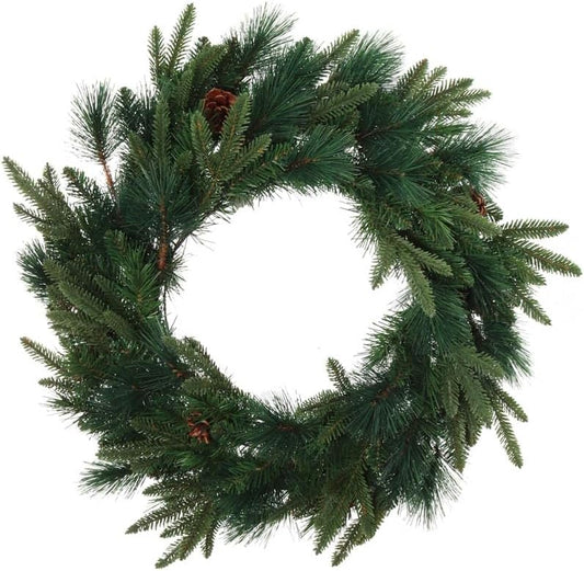 Artificial  Real Touch Christmas Pine Wreath Natural Cones Indoor / Outdoor-24"
