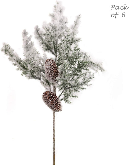 Premium 20-Inch Artificial Snow Pine Picks with Cones, 6-Pack - Elegant Winter Decor, Rustic Holiday Touches, Festive Seasonal Foliage