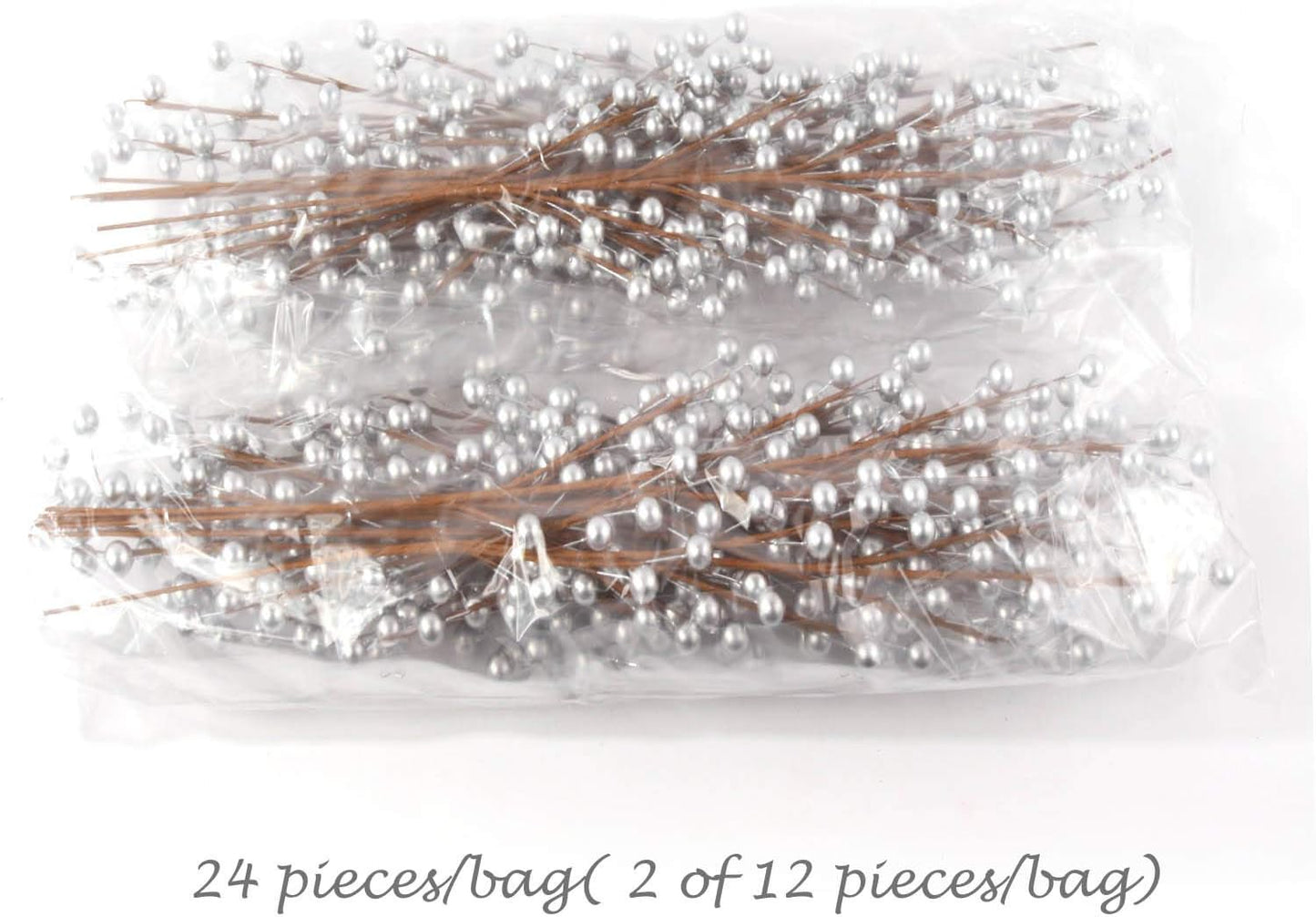 48-Pack Silver Holly Berry Stems with 35 Lifelike Berries | 19-Inch | Festive Holiday Decor | Trees, Wreaths, & Garlands | Christmas Picks | Home & Office Decor