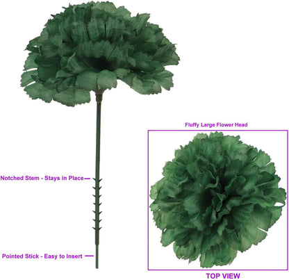 Artificial Silk Carnation Picks with 3.5" Flower Heads & 5" Stems (100 Box Pack), Floral Home by Artificial Flowers