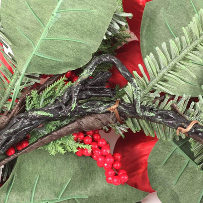 Premium 22-Inch Handmade Poinsettia and Pine Wreath with Vibrant Berries - Ideal Christmas and Winter Holiday Home Decoration