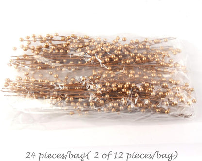 Pack of 12 Artificial Berry Twigs with Gold Berries - 17 Inches Tall - Realistic and Lifelike Christmas Berry Spray Stems
