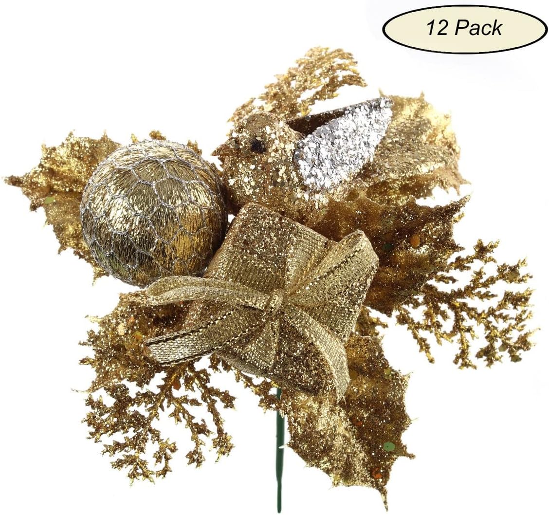 Sparkling 12-Pack Glittered Bird Box Ball Picks - Festive Garden & Home Decor, Unique Bird Lover Gift, Eye-Catching Ornamental Design