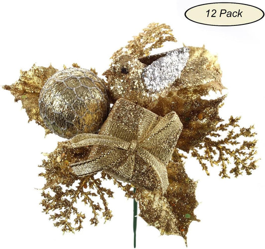 12-Pack Sparkling Glittered Bird Box Ball Picks, Festive Garden & Home Decor, Unique Bird Lover Gift, Eye-Catching Ornamental Design for Christmas & Holidays