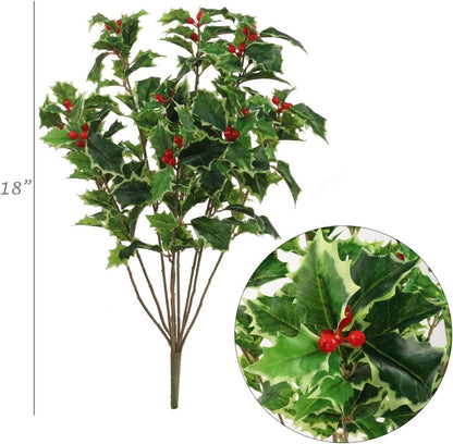 Stunning 18-Inch Artificial Holly Bush with 171 Lifelike Leaves and 18 Bright Red Berries - Perfect for Festive Home & Garden Decor