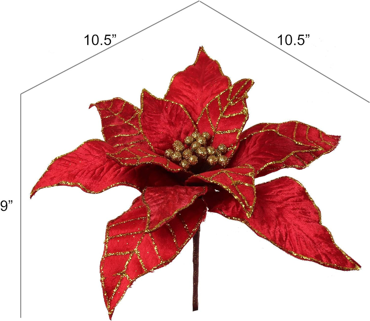 Premium 10.5-Inch Velvet Poinsettia Flower Decoration, 12-Petal Festive Christmas Centerpiece - Sophisticated Home Holiday Decor and Seasonal Accent