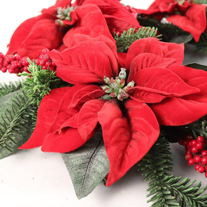 Premium 22-Inch Handmade Poinsettia and Pine Wreath with Vibrant Berries - Ideal Christmas and Winter Holiday Home Decoration