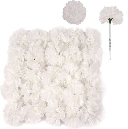 100 White Silk Carnation Picks, Artificial Flower Heads for Weddings, Decorations, DIY Decor, Bulk Carnations, 3.5" Carnation Heads with Unattached 5" Stems