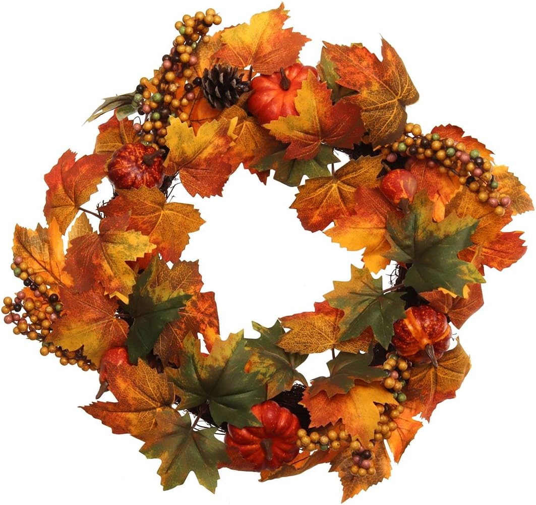 20-Inch Autumn Splendor Wreath: Maple, Berries & Pumpkins - Ideal for Harvest Home & Door Decor