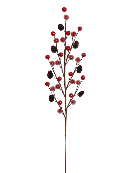 Vibrant Red Berry and Pine Cone Picks 17" - 12-Pack for Christmas Decor, Wreaths, Garlands, Table Centerpieces, and Holiday Crafts