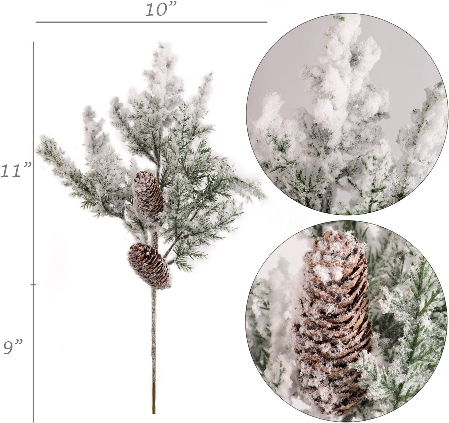 Premium 20-Inch Artificial Snow Pine Picks with Cones, 6-Pack - Elegant Winter Decor, Rustic Holiday Touches, Festive Seasonal Foliage