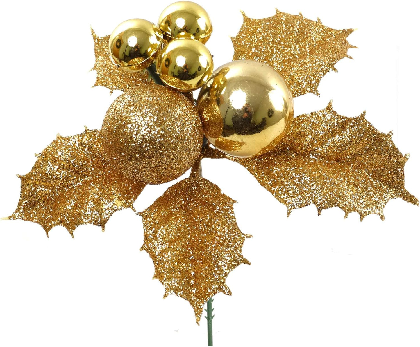 Luxurious Glitter Holly Berry Picks and Ornamental Balls Set - Festive Christmas Decorations for Home, Elegant Holiday Ornament Collection, 12-Pack