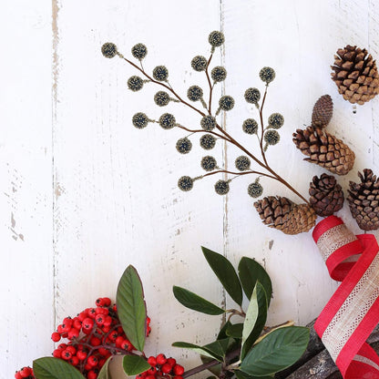 17" Charming Handcrafted Beaded Berry Spray Decorations, Elegant Artisan-Crafted Holiday Accents, Pack of 12, Perfect for Christmas & Seasonal Decor