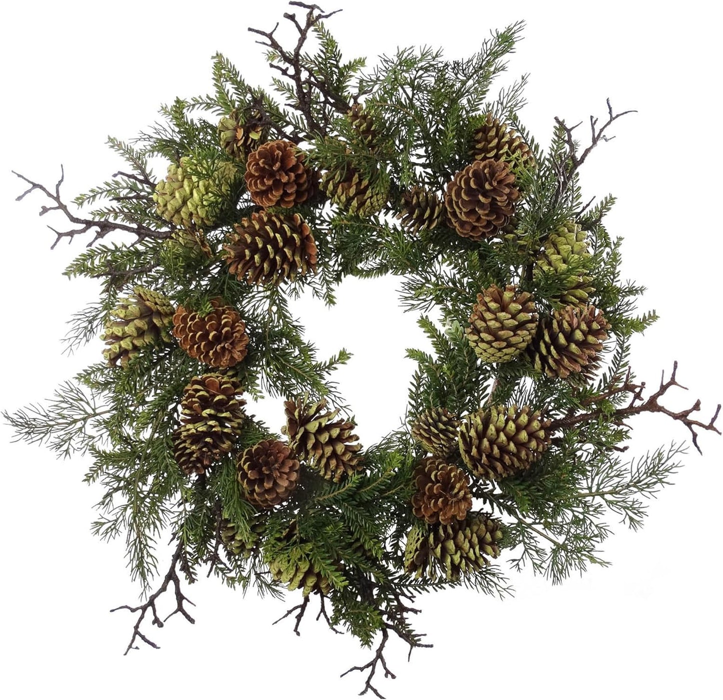 Set of 2: Artificial Mixed Pine Wreath with Natural Moss, Twigs, & Pine Cones | 24" Wide | Holiday Accents | Indoor/Outdoor Use | Winter | Home & Office Decor, Floral Home by Artificial Flowers