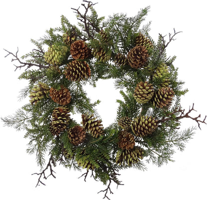 Set of 2: Artificial Mixed Pine Wreath with Natural Moss, Twigs, & Pine Cones | 24" Wide | Holiday Accents | Indoor/Outdoor Use | Winter | Home & Office Decor, Floral Home by Artificial Flowers