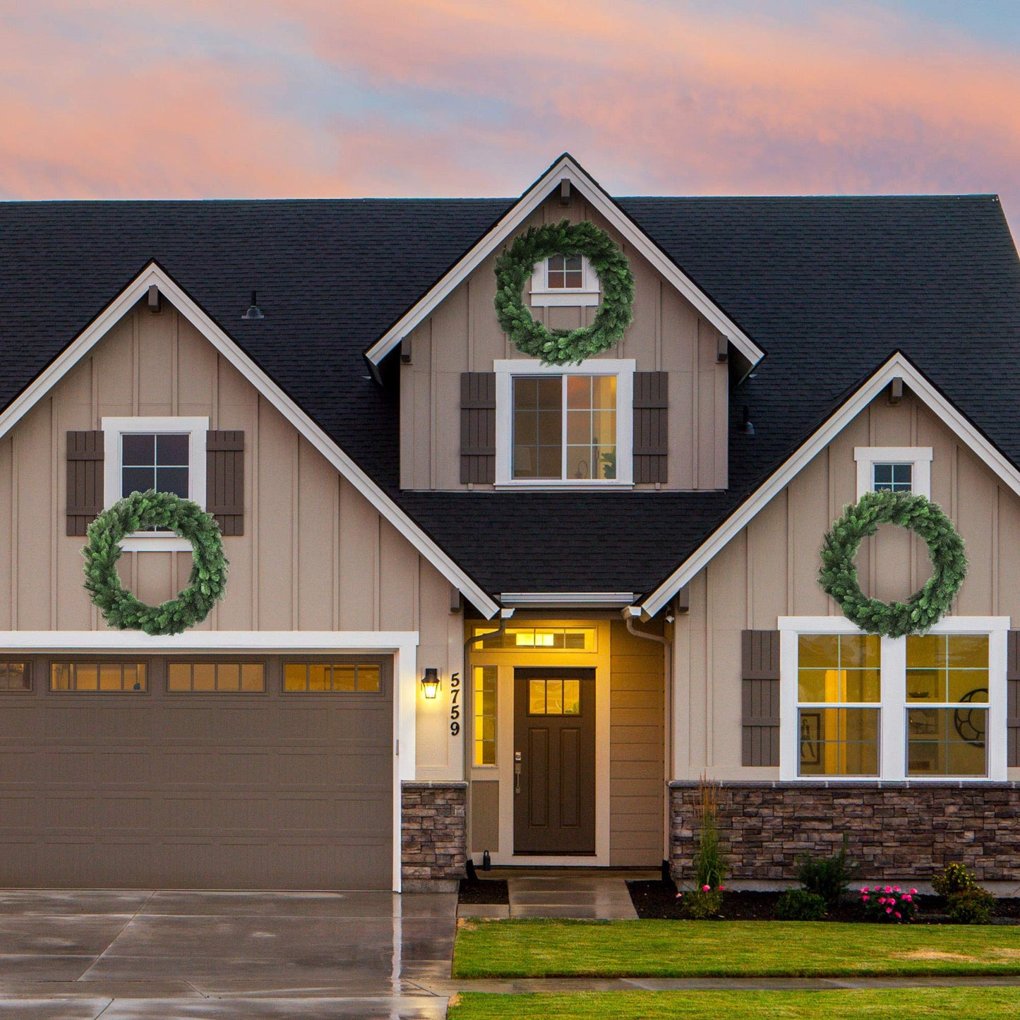 48" Handcrafted Evergreen Christmas Wreath - Festive Double Door Size with Natural Accents