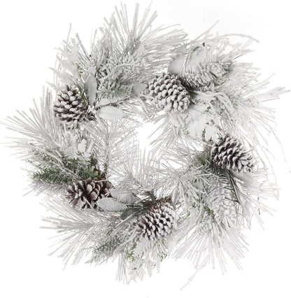 Celestial 24-Inch Snow Pine and Leaves Wreath - Elegant Winter Door Decor, Frosted Pinecone Accents, Perfect for Christmas and Holiday Season