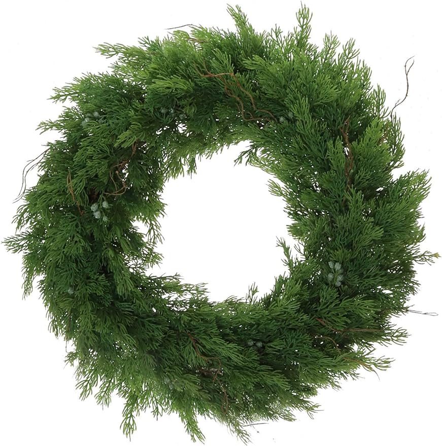 Handcrafted 22-Inch Lush Juniper Wreath - Elegant, Evergreen, All-Season Door Decor, Perfect for Home & Office