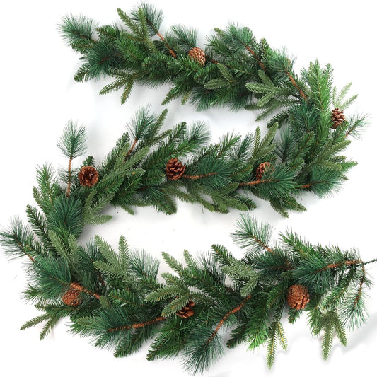 Elegant 9ft x 12in Artificial Angel Pine Garland with Cones - Premium PU Christmas Holiday Decor, Lush Lifelike Pinecone Swag, Perfect for Indoor & Outdoor Festive Decoration