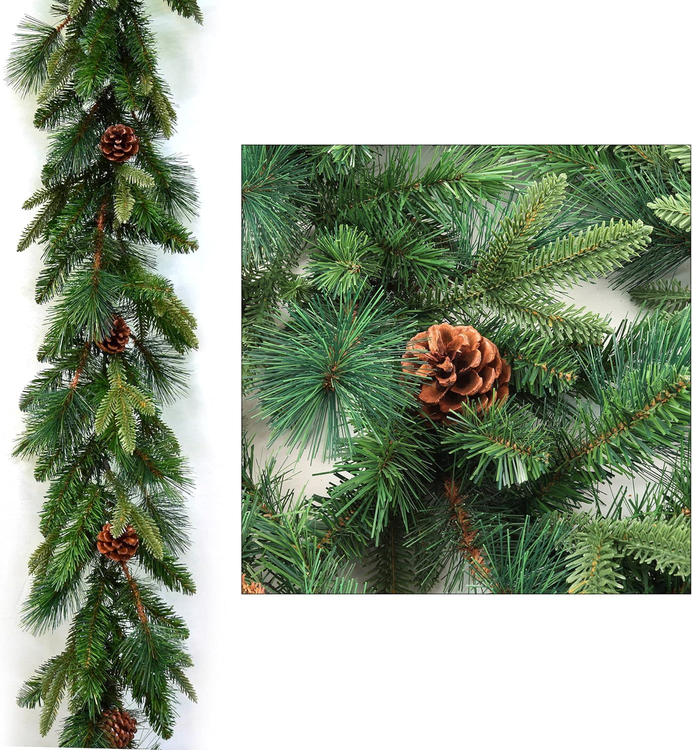 Elegant 9ft x 12in Artificial Angel Pine Garland with Cones - Premium PU Christmas Holiday Decor, Lush Lifelike Pinecone Swag, Perfect for Indoor & Outdoor Festive Decoration