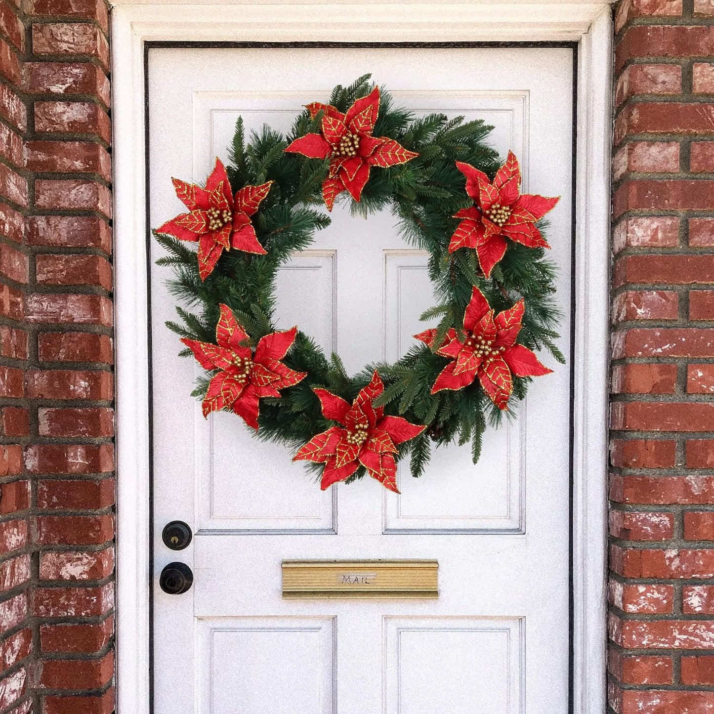 Premium 10.5-Inch Velvet Poinsettia Flower Decoration, 12-Petal Festive Christmas Centerpiece - Sophisticated Home Holiday Decor and Seasonal Accent