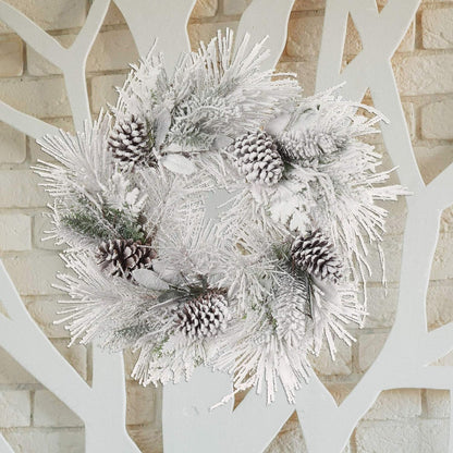 Celestial 24-Inch Snow Pine and Leaves Wreath - Elegant Winter Door Decor, Frosted Pinecone Accents, Perfect for Christmas and Holiday Season