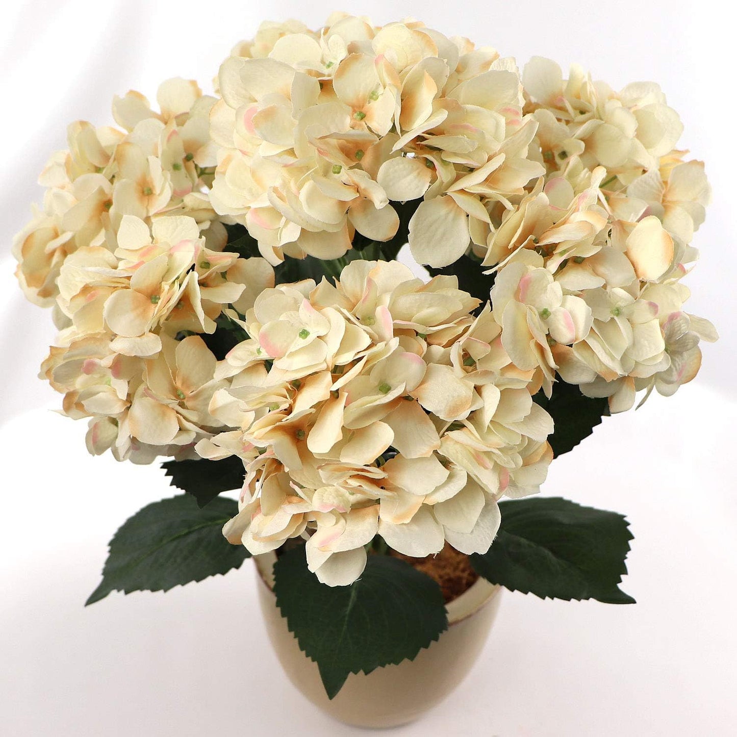 Hydrangea Silk Flower Bush, Seven Heads Per Bush, UV Resistant, Indoor & Outdoor Silk Plant, Adjustable Stem, Rich Green Leaves, Wedding