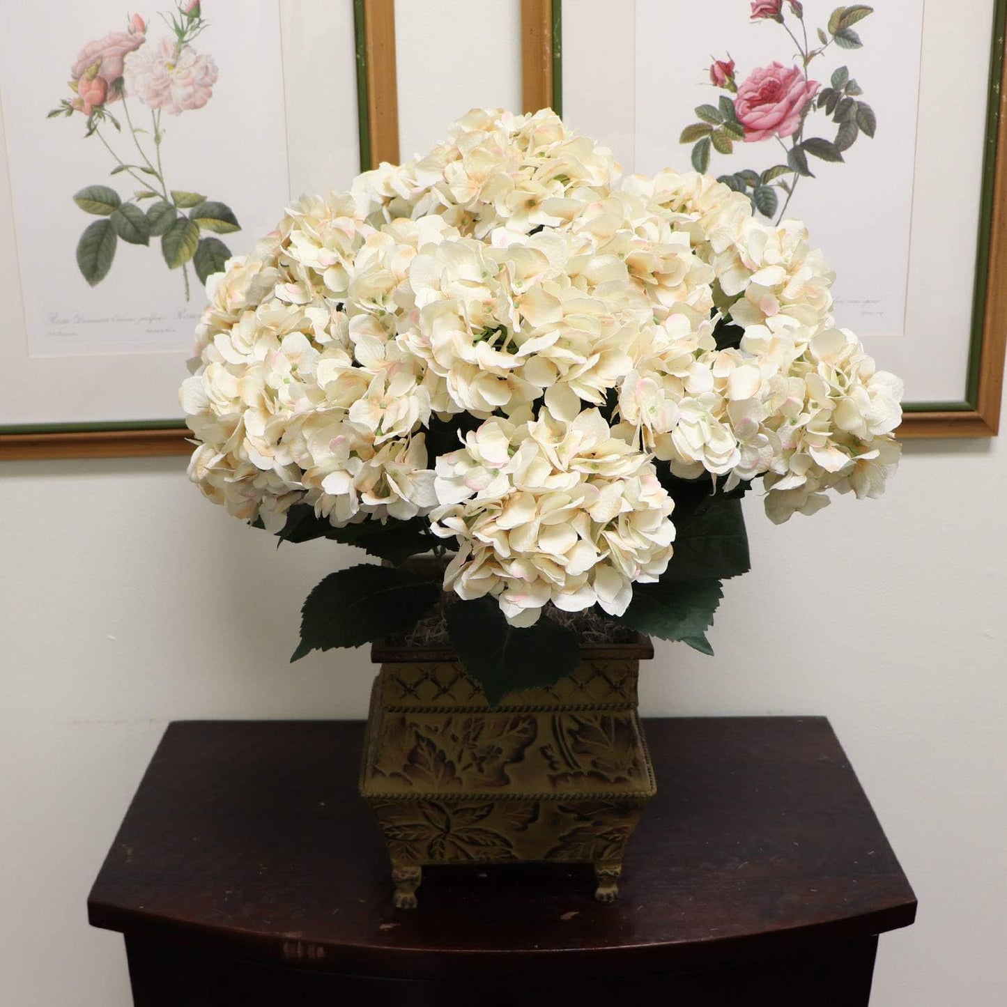 Hydrangea Silk Flower Bush, Seven Heads Per Bush, UV Resistant, Indoor & Outdoor Silk Plant, Adjustable Stem, Rich Green Leaves, Wedding