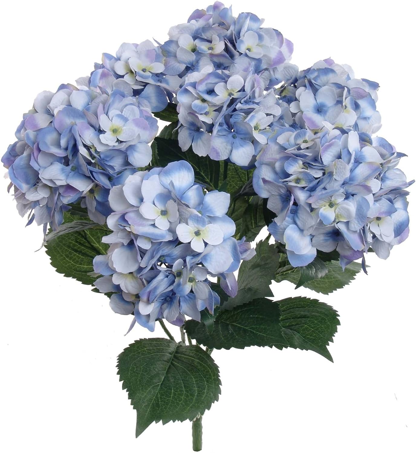 Designer Blue Hydrangea Silk Flowers, UV Resistant Indoor & Outdoor Bush, Seven Large Hydrangeas Heads, Wedding, Centerpiece, Home, Event Dècor, Adjustable Stem (Two Pieces)