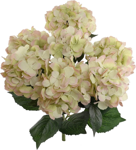 Hydrangea Silk Flowers Plant, Green Pink , Indoor Home Decoration, Outdoor Plant, Wedding, Centerpieces, Bouquets, Artificial Hydrangeas Bush with 7 L
