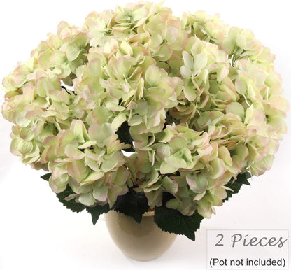 Hydrangea Silk Flowers Plant, Green Pink , Indoor Home Decoration, Outdoor Plant, Wedding, Centerpieces, Bouquets, Artificial Hydrangeas Bush with 7 L