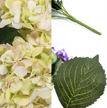 Hydrangea Silk Flowers Plant, Green Pink , Indoor Home Decoration, Outdoor Plant, Wedding, Centerpieces, Bouquets, Artificial Hydrangeas Bush with 7 L