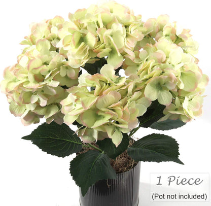 Hydrangea Silk Flowers Plant, Green Pink , Indoor Home Decoration, Outdoor Plant, Wedding, Centerpieces, Bouquets, Artificial Hydrangeas Bush with 7 L