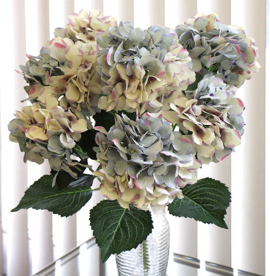 Hydrangea Silk Flowers Plant, Lavender Blue, Indoor Home Decor, Wedding, Event Centerpiece, Bouquets, Outdoor Plant, Artificial Hydrangeas Bush with 7
