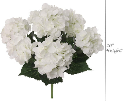 Hydrangea Silk Flower Bush, Seven Heads Per Bush, UV Resistant, Indoor & Outdoor Silk Plant, Adjustable Stem, Rich Green Leaves, Wedding