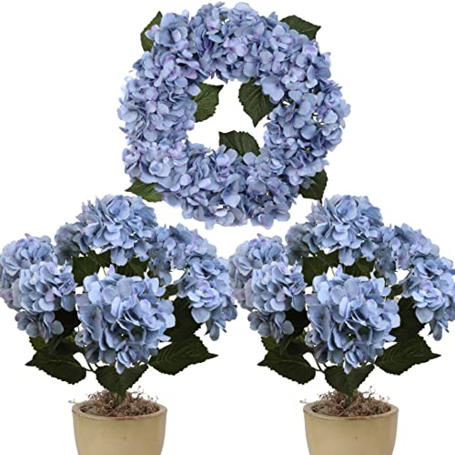 20" Blue Hydrangea Stems - 2 Pack Set for Stunning Home & Event Decor - Realistic Silk Blooms by Larksilk - Elevate Your Space with Gorgeous Floral Accents