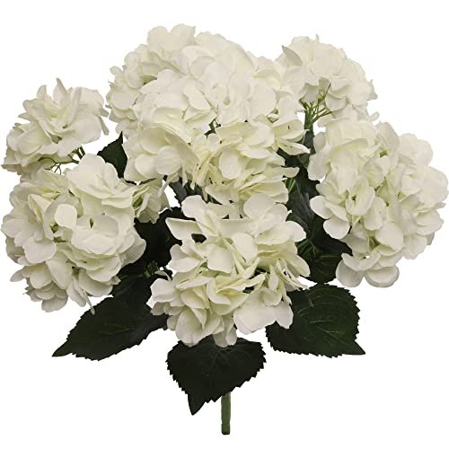 20" Hydrangea Silk Flowers - Cream Beauty for Indoor Elegance & Outdoor Splendor - 2-Pack Artificial Hydrangeas Bush with 7 Large Blooms