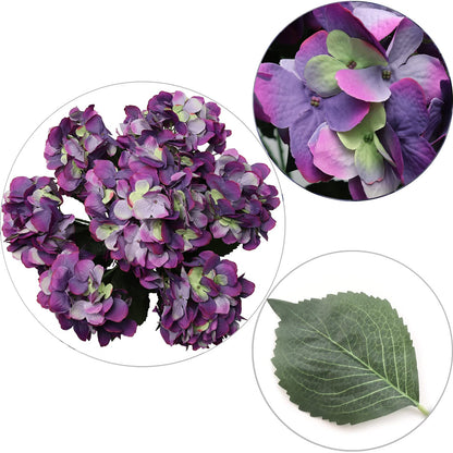 20" Hydrangea Silk Flower Bush in Lavish Purple Green - Pack of Seven Lifelike Heads - Premium Blooms for Home Decor, Weddings & Events